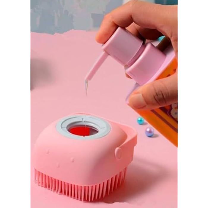 Silicone Bath Brush, Silicone Bath Loofah with Reservoir, Massage Brush and Exfoliating Bath and Shower Silicone with Soap Dispenser (Pink) - Image 2